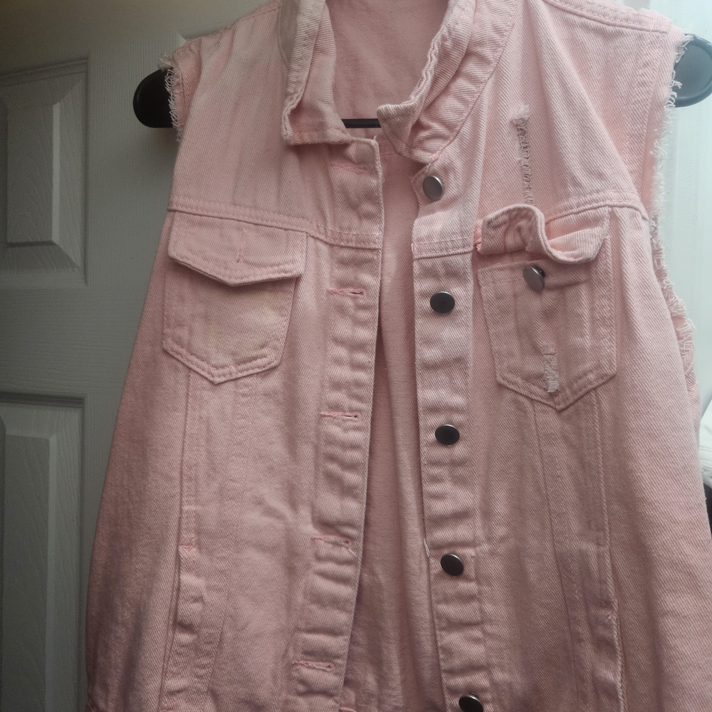 Pink Sleeveless Denim Vest